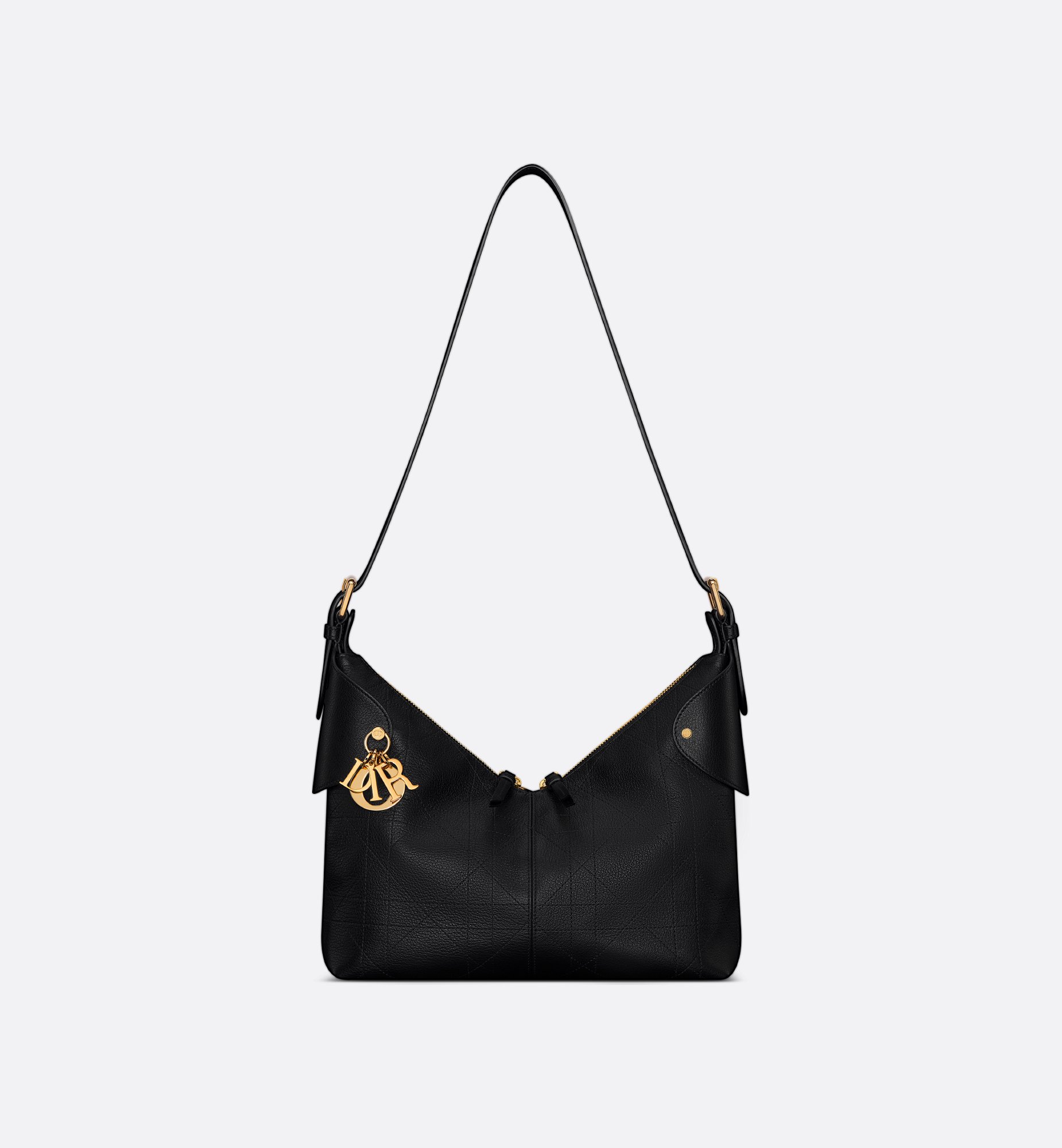 dior voyage small black grained leather hobo shoulder bag